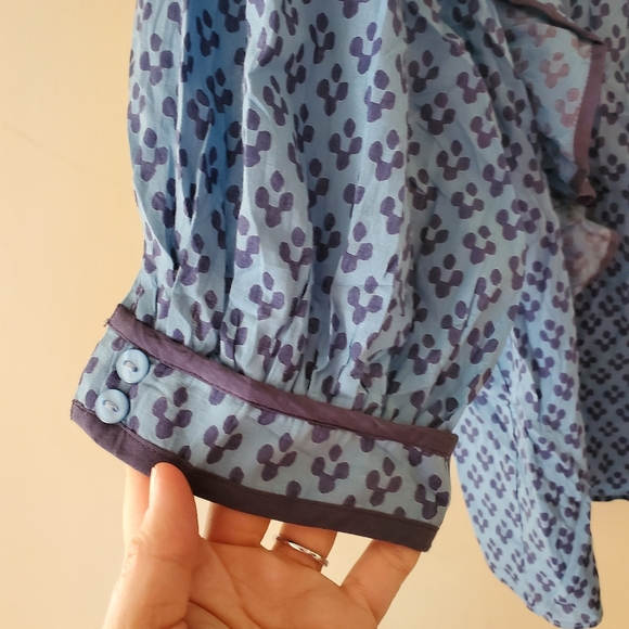 Ophelia & Indigo Cotton Peasant Blouse Block Print Boho Size Small Blue - Picture 8 of 9
